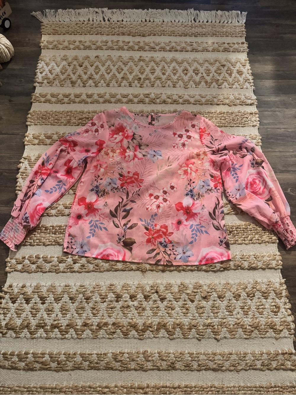 SHEIN Pink Floral Long Sleeve Blouse